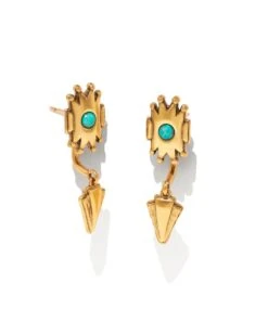 Shiva Vintage Gold Ear Jacket Earrings In Teal Howlite