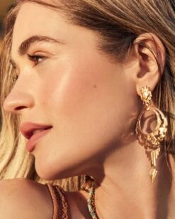 Shiva Statement Earrings In Vintage Gold -Jewelry Shop kendra scott shiva statement earring vintage gold 00