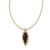 Skylar Vintage Gold Short Pendant Necklace In Black Banded Agate -Jewelry Shop kendra scott skylar short pendant necklace vintage gold black banded agate 00
