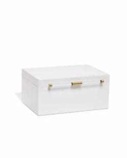 Medium Antique Brass Jewelry Box In White Lacquer