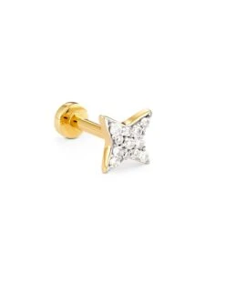Star 14k Yellow Gold Mini Single Stud Earring In White Diamonds