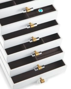 Tall Antique Brass Jewelry Box In White Lacquer -Jewelry Shop kendra scott tall jewelry box 01 lg