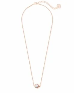 Tess Rose Gold Pendant Necklace In Dichroic Glass -Jewelry Shop kendra scott tess necklace rose gold dichroic 01 lg