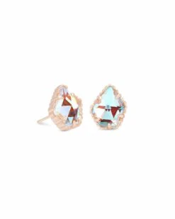 Tessa Rose Gold Stud Earrings In Dichroic Glass