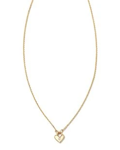 Tiny Heart Padlock 14k Yellow Gold Pendant Necklace In White Diamond