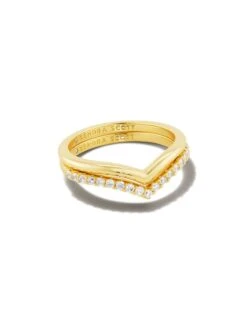 Wishbone Gold Ring Set In White Crystal -Jewelry Shop kendra scott wishbone crystal ring set gold white cz 01