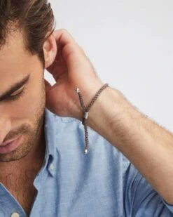 Robert Oxidized Sterling Silver Corded Bracelet In Dark Taupe -Jewelry Shop robert dark taupe 2